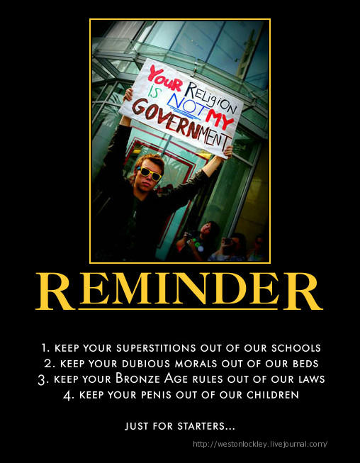 Relgion reminder: keep your filth out of our lives